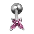 316 Surgical Stainless Steel Barbell with Pink CZ - Butterfly Sold as a Pair