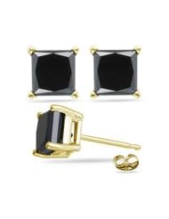 2.50 Cts of 5.50-6.20 mm AA Princess Black Diamond Stud Earrings in 14K Yellow Gold