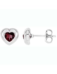 14k Solid Gold Garnet Heart Shape Bezel Stud Earring (1.00 ct.tw.)