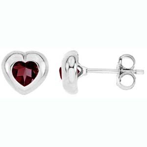 Cheap Girls Jewelry 14k Solid Gold Garnet Heart Shape Bezel Stud Earring (1.00 ct.tw.) For Sale