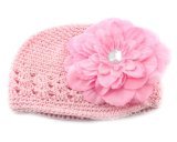 Pink Peony Hair Flower Clip + Pink Crochet Cap Hat for Baby Todder Girl boy