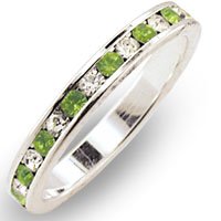 Women's Stone Band Peridot Swarovski.Crystal Ring, Size: 5-10 Sterling Silver .925