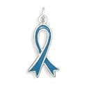 Sterling Silver Teal Enamel Awareness Ribbon Charm, 7/8 inch, Ovarian Cancer