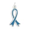 Sterling Silver Teal Enamel Awareness Ribbon Charm, 7/8 in, Ovarian Cancer