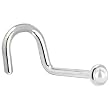 Solid 14KT White Gold 2mm Akoya Pearl Right Nostril Screw- 20 Gauge