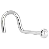 Solid 14KT White Gold 2mm Akoya Pearl Right Nostril Screw- 20 Gauge