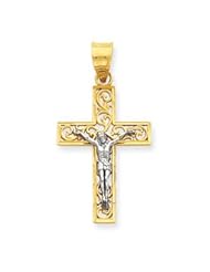 14k Two Tone Gold Filigree Cross & Crucifix Pendant