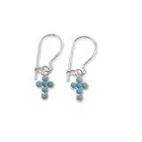Swarovski Crystal Turquoise Cross Small Sterling Silver Earrings