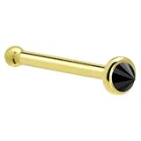 Solid 14KT Yellow Gold 2mm Black Diamond Spike Nose Bone - 20 Gauge