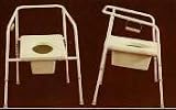 Bariatric Commode Heavy Duty 500 lb Capacity - Blow molded toilet seat with greater seat depth access pail from front or rear. Toilet paper holder and removable pad on back. Higher arms with extended width at front legs.