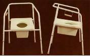 Commode Heavy Duty - Blow molded toilet seat with greater seat depth Access pail from front or rear. Toilet paper holder and removable pad on back. Higher arms with extended width at front legs.