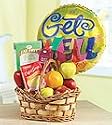 Same Day Flower Delivery Get Well Fruit and Gourmet Basket with Balloon