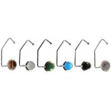 6 Pc Gemstone Purse Hook Mixer, Amethyst, Tiger Eye, Turquoise, Jade, Onyx and Pearl with Black...