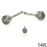 14k White Gold Nose Bone Bezel Settings with Clear CZ, 3mm - Sold Individually