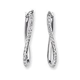 14k White Gold Diamond Fascination Oval Hinged Hoop Earrings - JewelryWeb