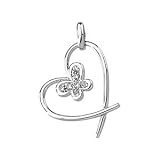 14K White Gold .05 ct tw Diamond Heart & Butterfly Pendant