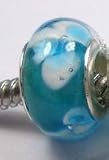 Five Murano Style Glass Lampwork Beads to Fit Pandora Bracelet or Similar : Aqua with White Flower 14mm