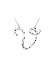 Plain Letter V Script Pendant - .925 Sterling Silver