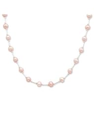 Sterling Silver 6-6.5mm Pink Freshwater Cultured Pearl 18 inches Necklace with Short Straight Spacers and Pearl Clasp