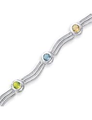 Sterling Silver 7 Inch Polished Fancy Rainbow CZ Bracelet - 7 Inch