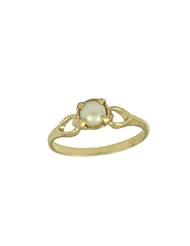 Girls Jewelry - 10K Yellow Gold Pearl Ring For Children (Size 4)