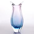 Hand Blown Pink & Blue Sommerso Teardrop Art Glass Vase with Dual Angled Lip 11.5" tall