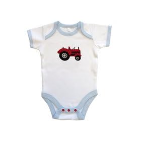 Powell Craft 100% Cotton Farm yard Red Tractor Design Baby Boys Bodysuit - Great for a new baby gift,Size:6-12 months
