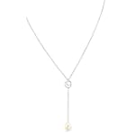 CleverEve's Lariat Style Rice Pearl Drop Necklace On Sterling Silver