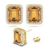 0.30 Ct Diamond and 1.32 Ct Citrine Earrings in 14K Yellow Gold