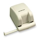 Master Products Products - Electric Punch, 2HP, 10 Sheet Cap., 4-1/2x6-1/8x3-5/8, PM - Sold as 1 EA - Compact electric two-hole punch drills up to 10 sheets of 20 lb. paper, quickly and quietly. Automatic on/off. Punches standard two-hole pattern (2-3/4 centers, 1/4 holes). Adjustable paper guide. Includes reverse motor dejam mechanism. Large capacity paper chip pan. Nonskid feet. Either plug into an outlet or use six AA batteries (sold separately).
