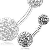 Titanium / White Crystal Belly Bar, with 1 x 6mm and 1 x 8mm Crystal Set Bead
