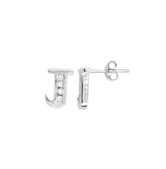 .925 Sterling Silver CZ Initial Earrings J