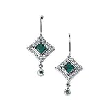 14K White Gold Chatham Created Emerald and Diamond Earrings