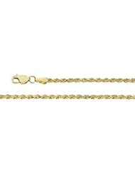 Clevereves 14K Yellow Gold 24 Inch Diamond Cut Rope Chain