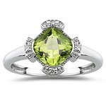 0.03 Ct Diamond & 1.05 Cts Peridot Ring in 14K White Gold.