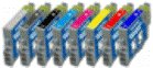 SET OF EIGHT EPSON COMPATIBLE INKJET CARTRIDGES FOR EPSON STYLUS PHOTO R800 - T0540 TO T0549