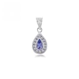 14k White Gold Teardrop Pendant w Tanzanite & Diamonds
