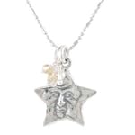 Double Side Whimsical Starman Pendant in Sterling Silver with Citrine Gemstone Beads on an 18" Rhodium and Sterling Bead Bar Chain, #8112