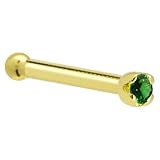 Solid 14KT Yellow Gold 1.5mm Genuine Emerald Nose Bone - 18 Gauge