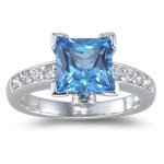 0.37 Ct Diamond & 3.41 Cts Swiss Blue Topaz Ring in 14K White Gold