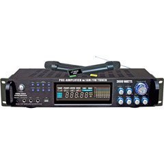 PYLE PWMA3003T 3000 Watts Hybrid PreAmplifier with AMFM Tuner/USB/Dual Wireless Mic