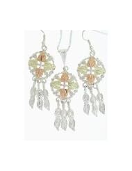 Beautiful! Sterling-silver Yellow-gold Black Hills Gold Dream Catcher Dangle-earrings & Pendant