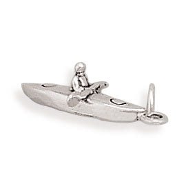 Sterling Silver Charm, Kayaker, 3/4 inch