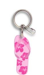 Pink Hibiscus Flip Flop Plastisol Key Chain