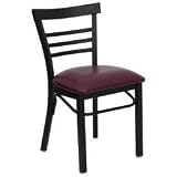 Black Ladder Back Metal Restaurant Dining Chair - Burgundy Vinyl Seat [XU-DG6Q6B1LAD-BURV-GG]