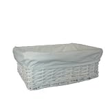 New White Wicker Storage Basket With White Cloth Lining (Large)