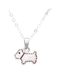 Jo For Girls Sterling Silver Scottie Dog Pink Enamel Pendant on 14 Inch Chain