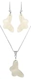 Sterling Silver Mother-of-Pearl  Butterfly-Shaped Drop Earrings and Pendant Set, 16