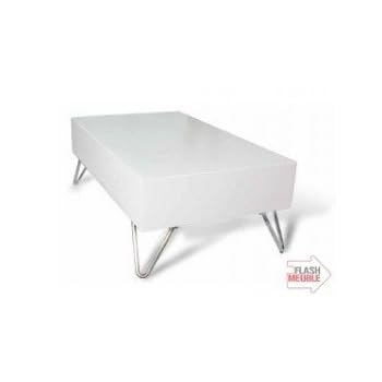 Table basse BOX laquée Blanche et Inox brosse