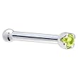 Solid 18KT White Gold (August) 1.5mm Genuine Peridot Nose Bone - 18 Gauge